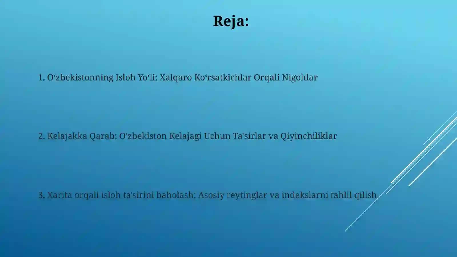 Isloh Yoʻli: Xalqaro Koʻrsatkichlar Orqali Nigohlar 2