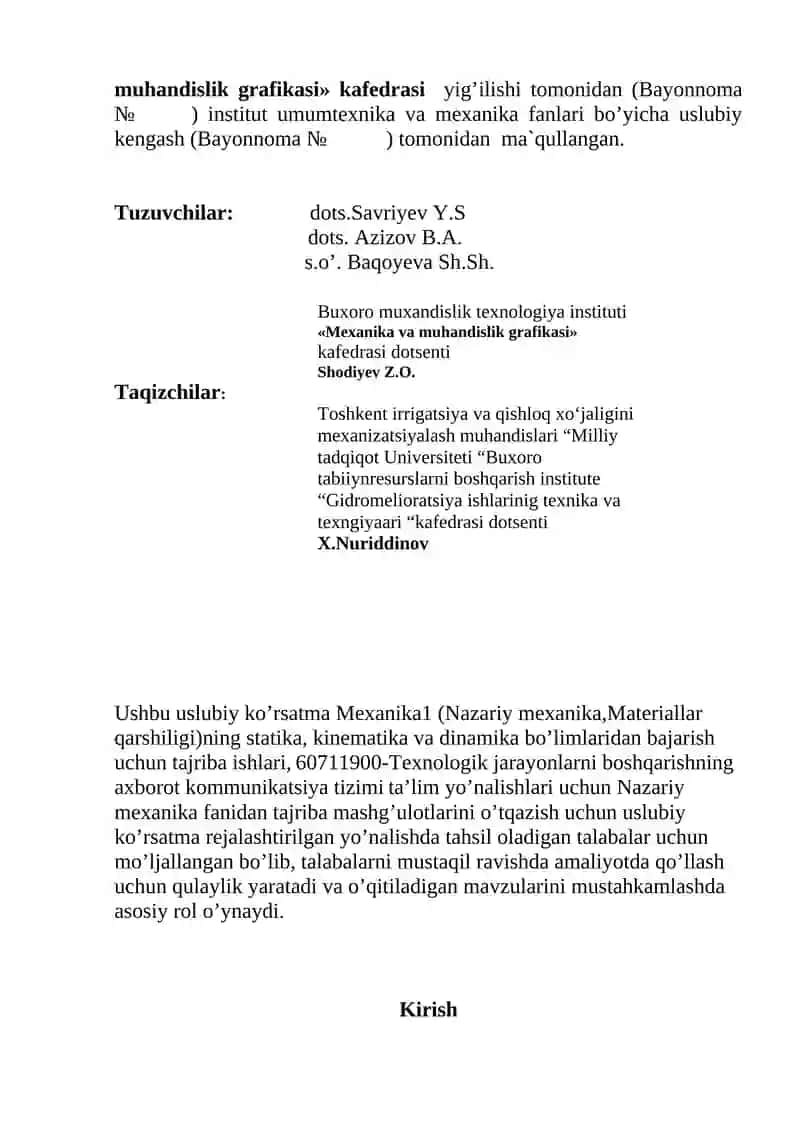 Mexanika va muhandislik grafikasi 2