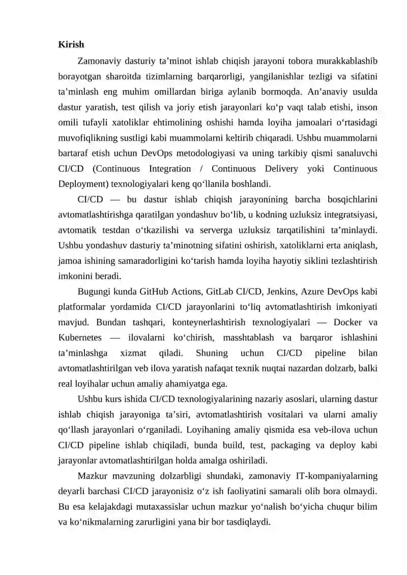CI/CD pipeline bilan avtomatlashtirilgan veb ilova ishlab chiqish 2