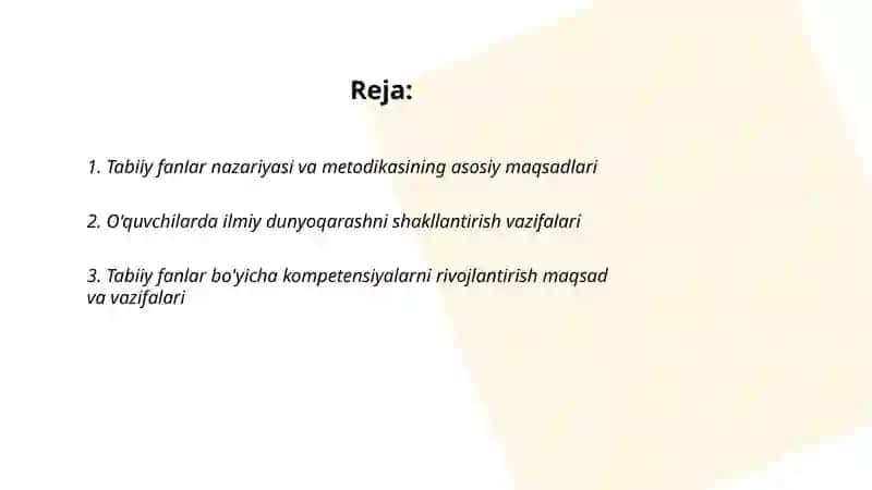 Tabiiy fanlar nazariyasi va metodikasi faning asosiy maqsad va vazifalari 2