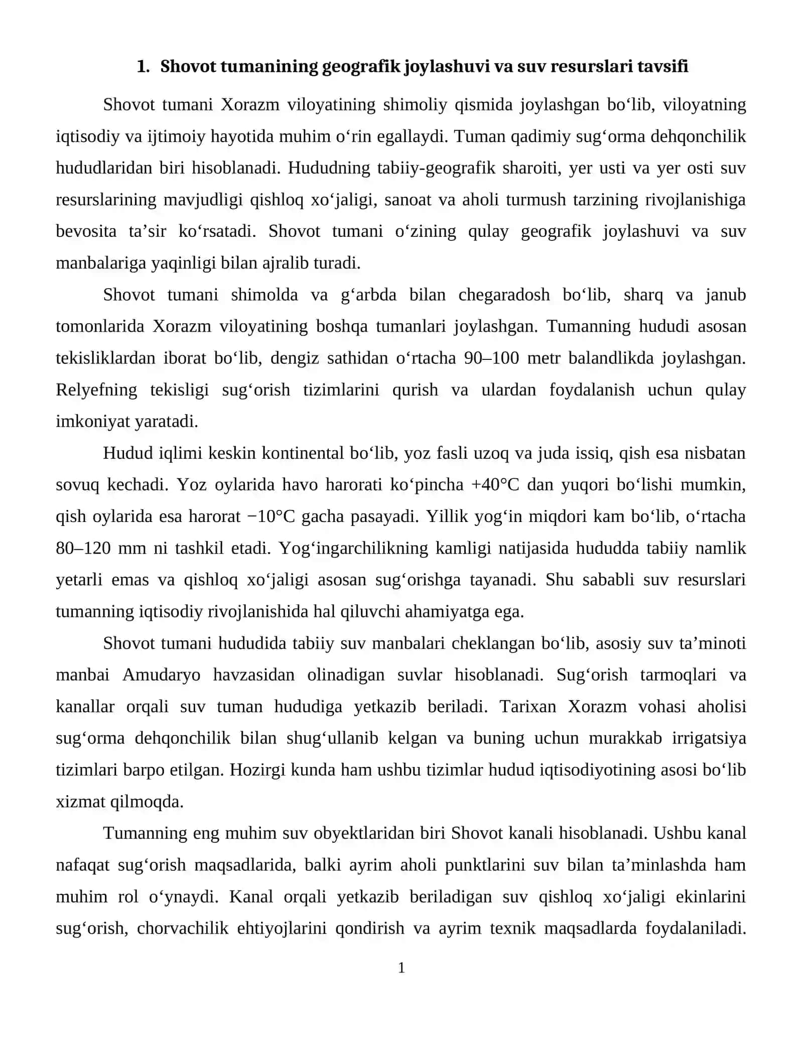 Shovot tumanining geografik joylashuvi va suv resurslari tavsifi 2