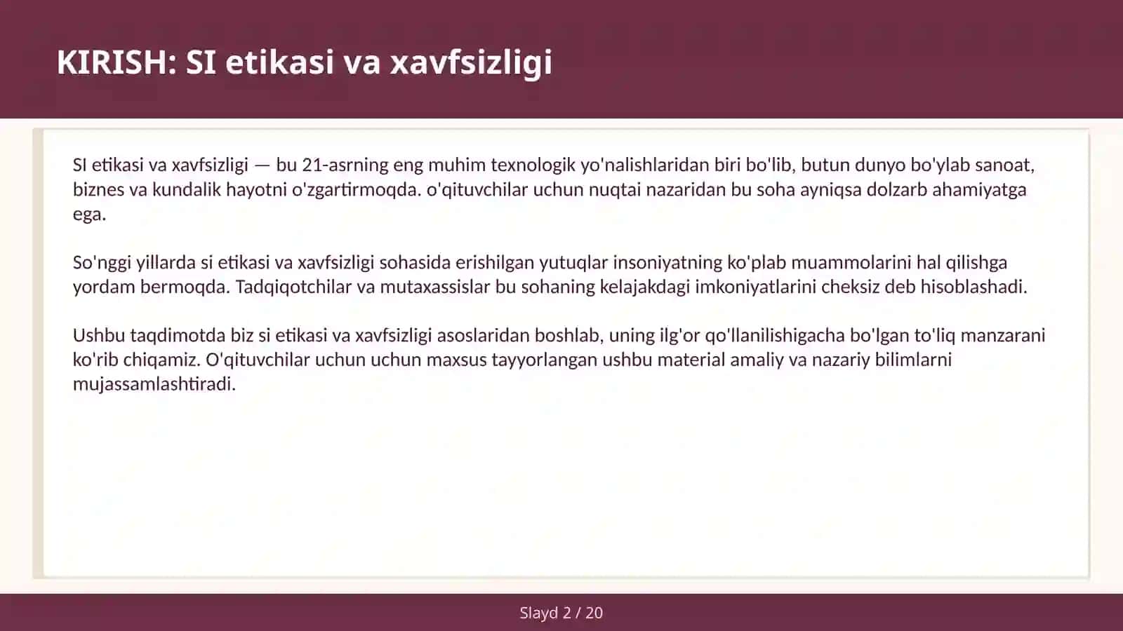 SI ETIKASI VA XAVFSIZLIGI 2