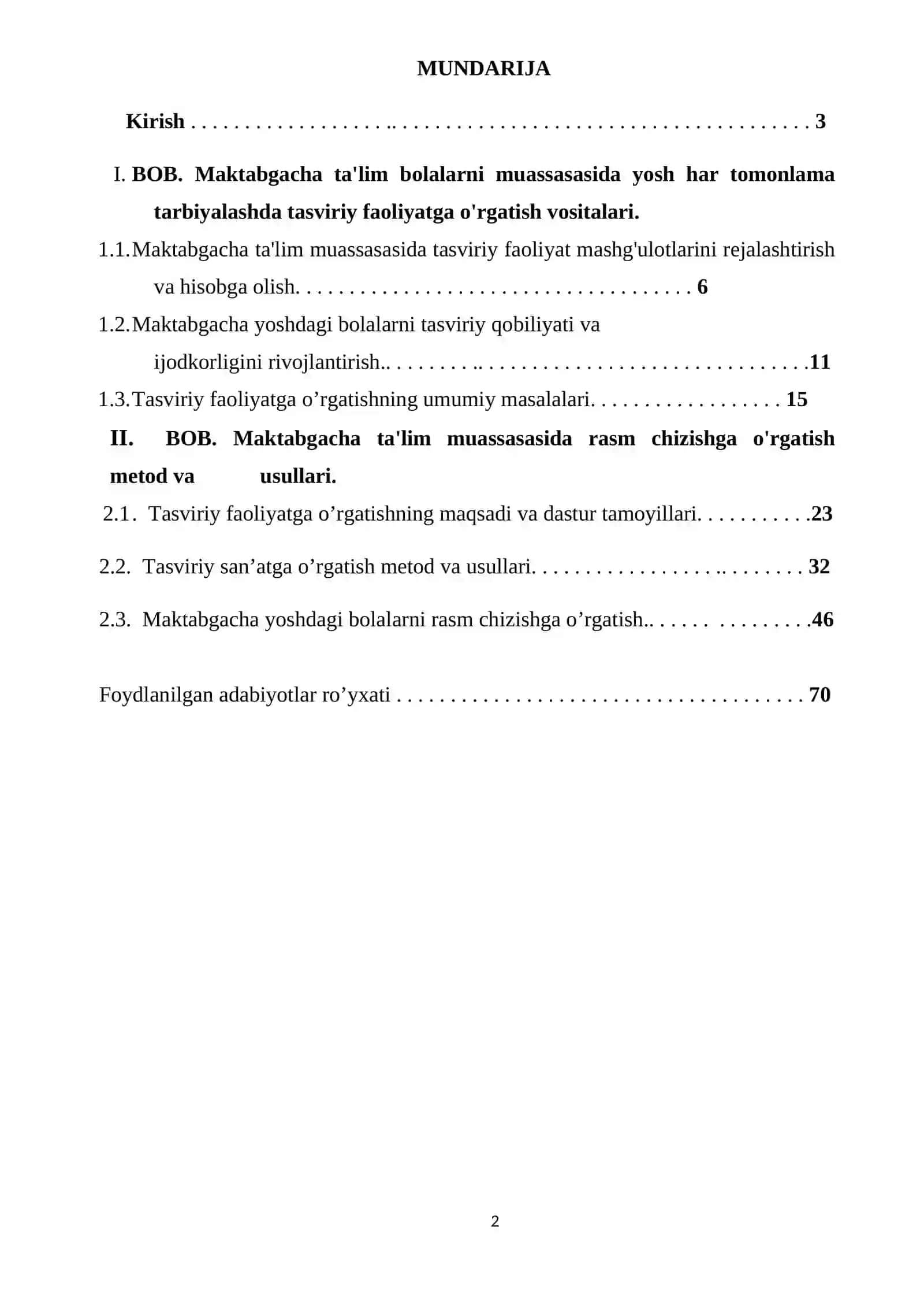 TASVIRIY FAOLIYATGA O'RGATISH METODIKASI 2