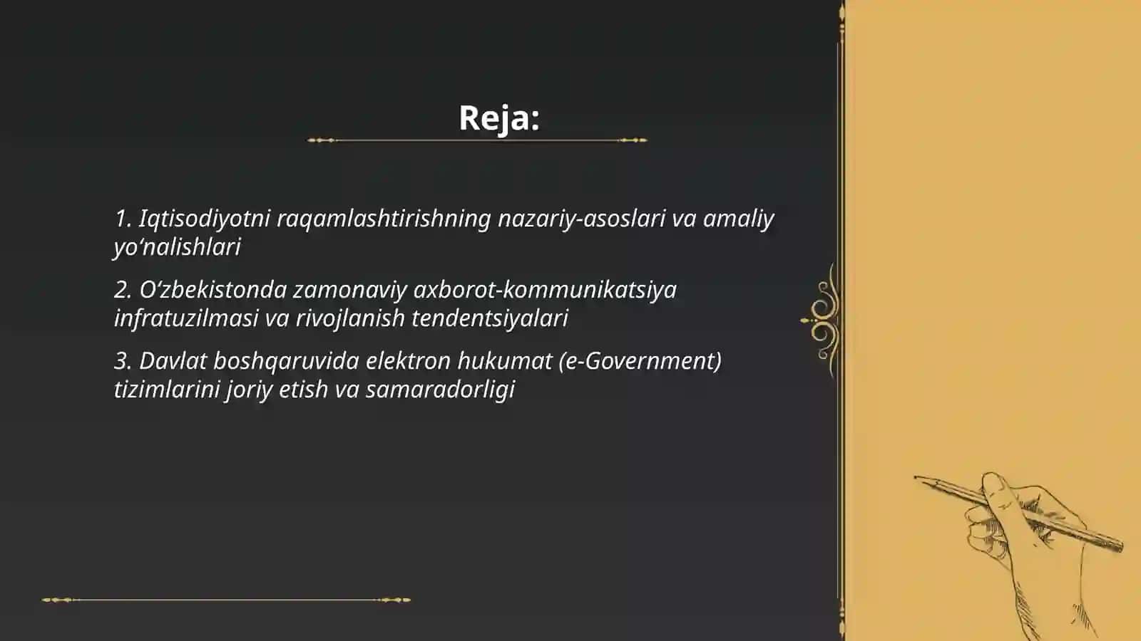 Iqtisodiy faoliyatni axborotlashtirish. O'zbekiston Respublikasida zamonaviy axborot texnologiyalarining holati va rivojlanish tendentsiyalari 2