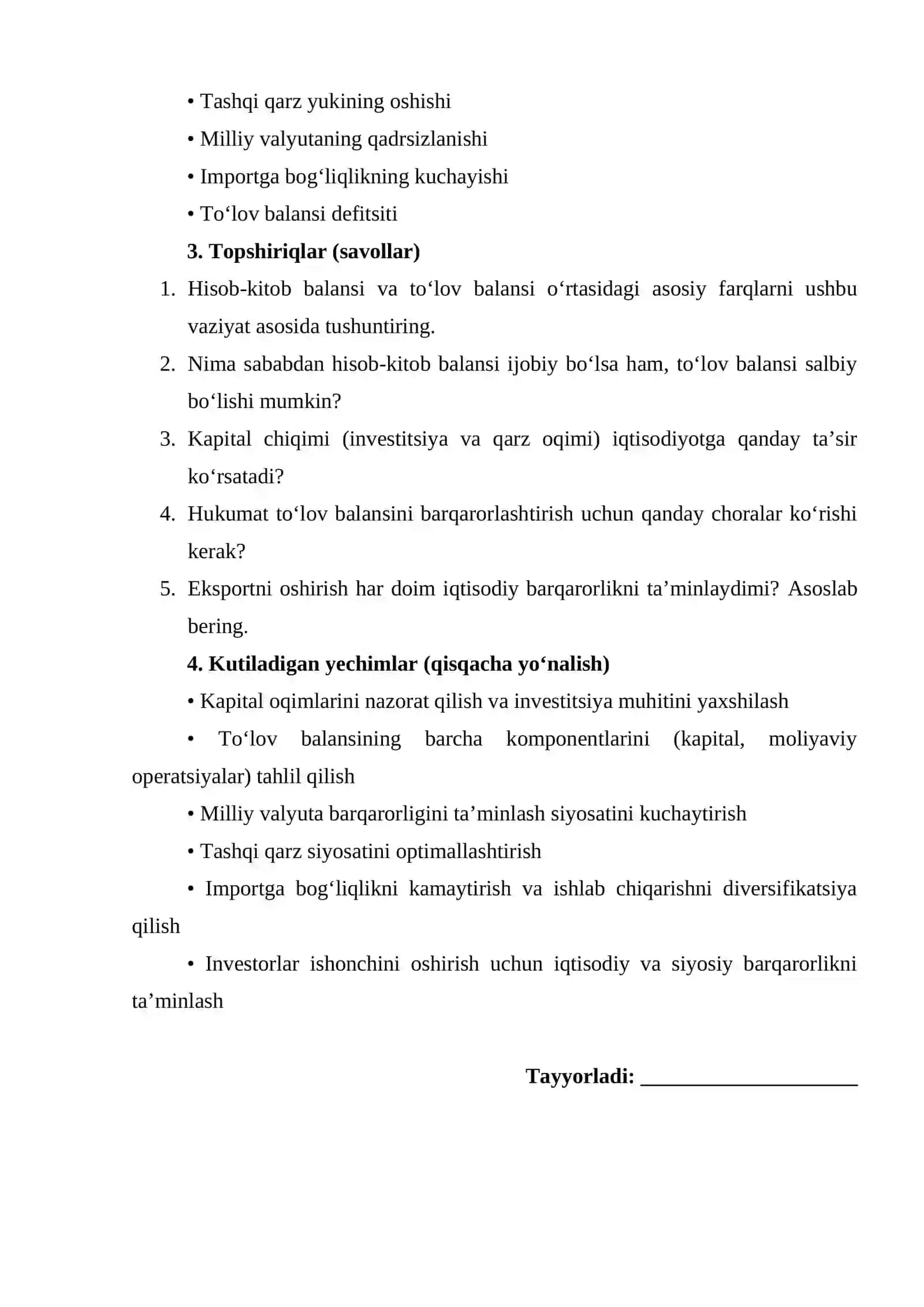 HISOB-KITOB BALANSI VA UNING TO‘LOV BALANSIDAN FARQLI JIHATLARI keys 2