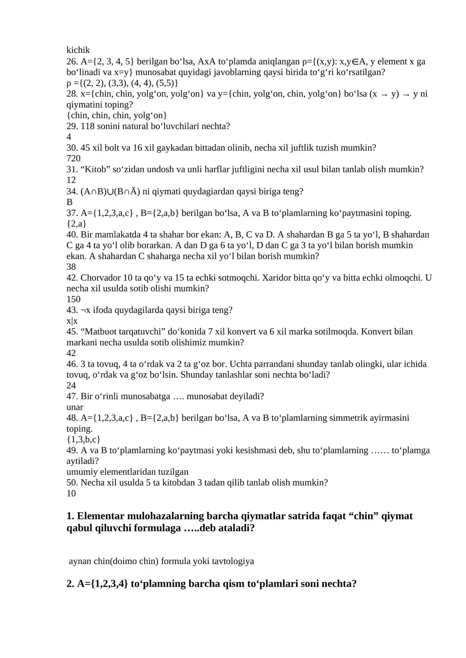 Matematika misollar to‘plami. 3-savol 2