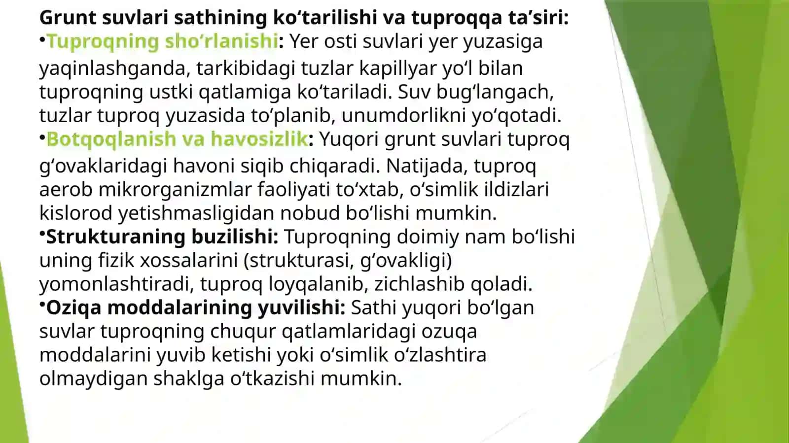 Grunt suvlari sathini ko'tarilishi va tuproq unumdorligiga ta'siri 2