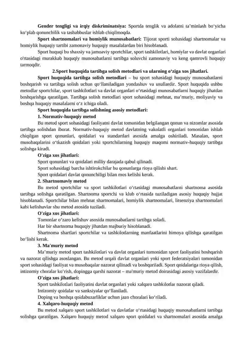Sport huquqi tushunchasi, shakllanishi, manbalari va tizimi 2
