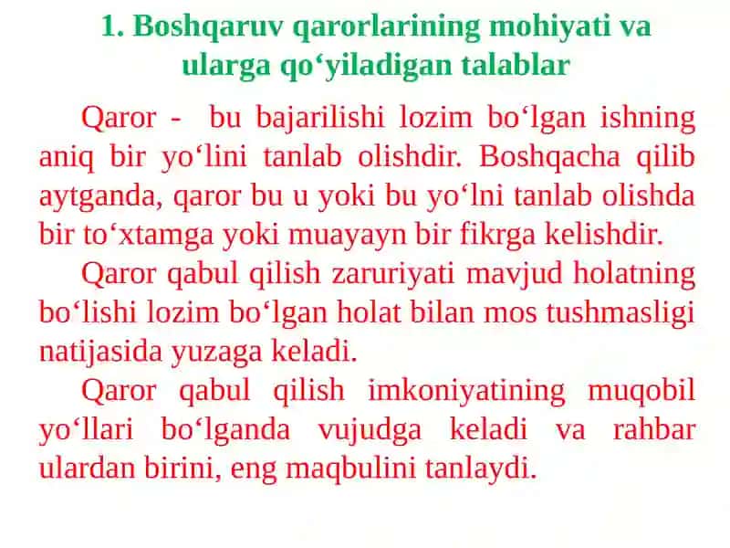 Boshqaruv Qarorlarini Qabul Qilish 2