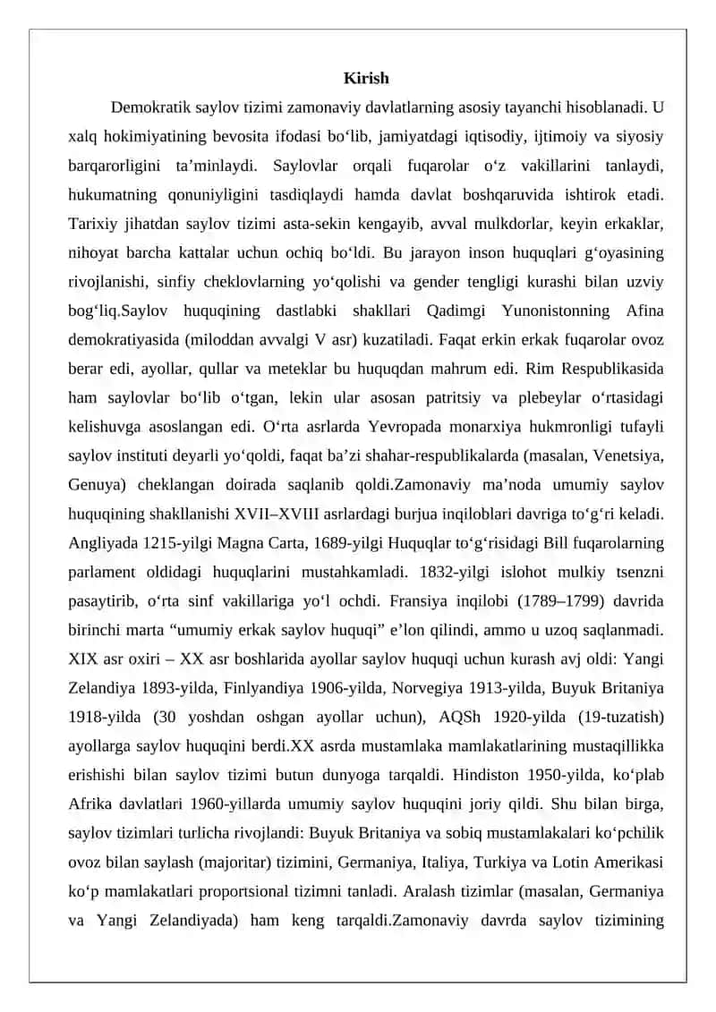 Demokratik saylov tizimining shakllanishi va rivojlanishi 2