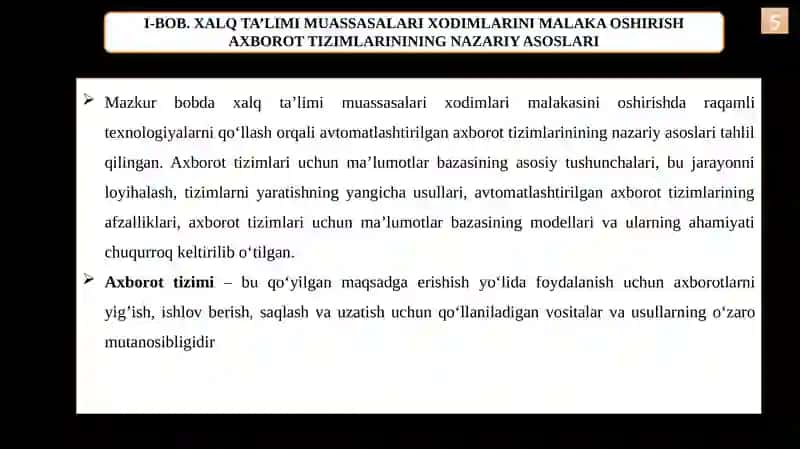 XALQ TA’LIMI MUASSASALARI XODIMLARI MALAKASINI OSHIRISH JARAYONLARINI MONITORING QILISHNING AXBOROT TIZIMINI LOYIHALASH 2