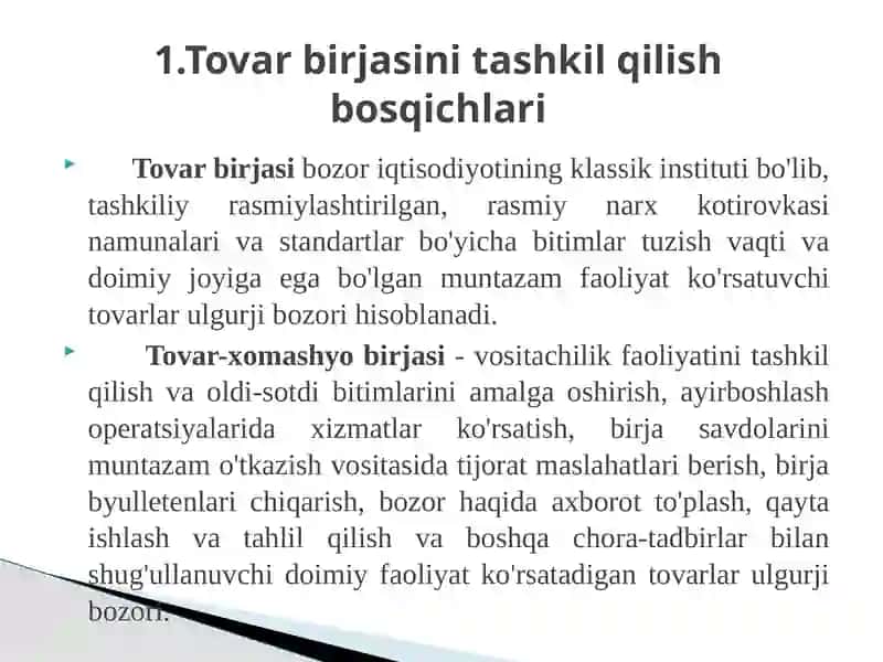 Birja savdosini tashkil qilish 2