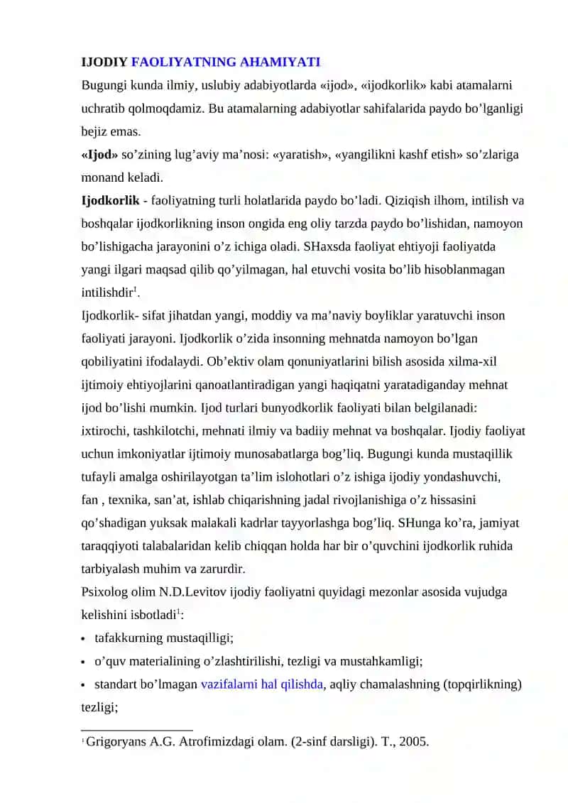 TARBIYALANUVCHILARNI IJODIY FAOLIYATGA TAYYORLASH BOSQICHLARI 2