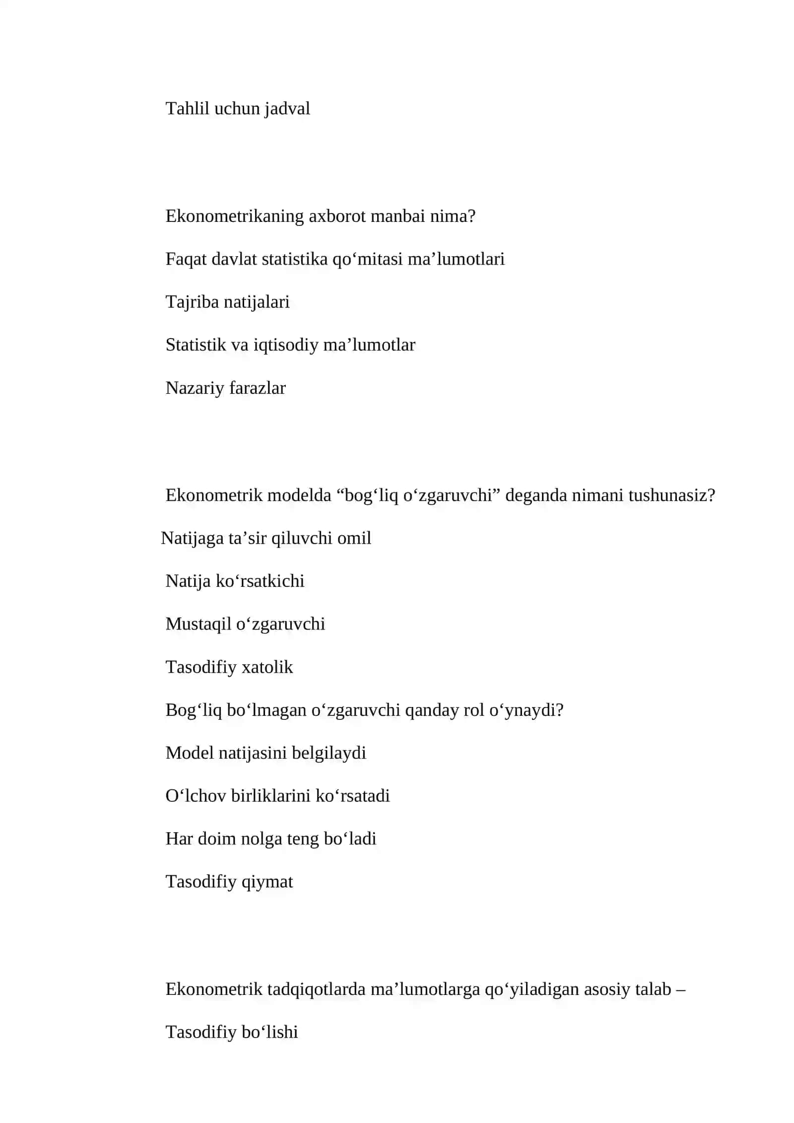 Ekonometrika fanining asosiy maqsadi 2