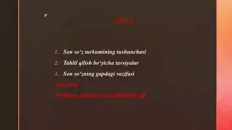 SON SO‘Z TURKUMI YUZASIDAN DARSLIKDAGI BERILGAN MA'LUMOTLARNI TAHLIL QILISH 2