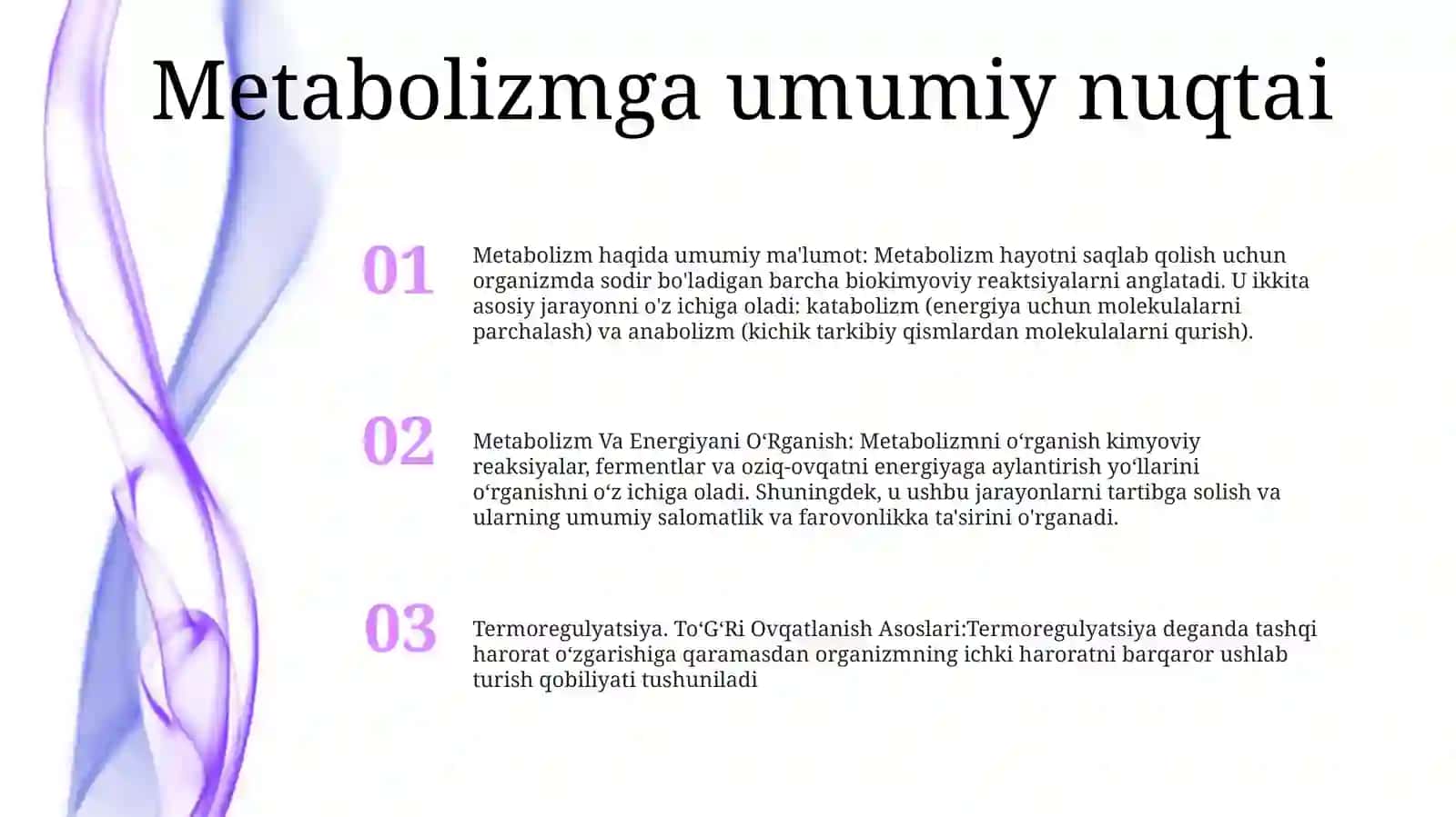 Metabolizm Va Energiyani OʻRganish. Termoregulyatsiya. ToʻGʻRi Ovqatlanish Asoslari 2