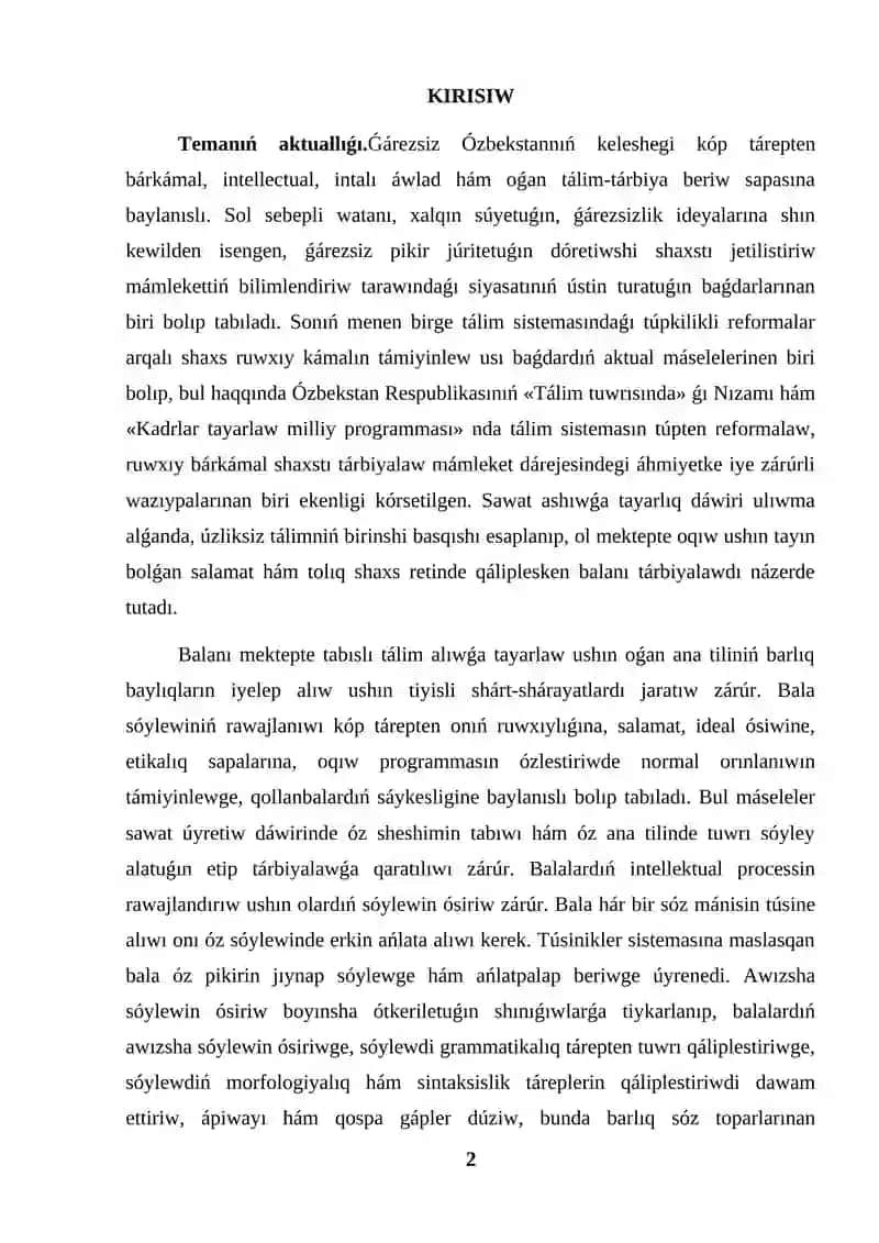 Kurs jumısı Balalardı sawat ashıwǵa tayarlaw 2