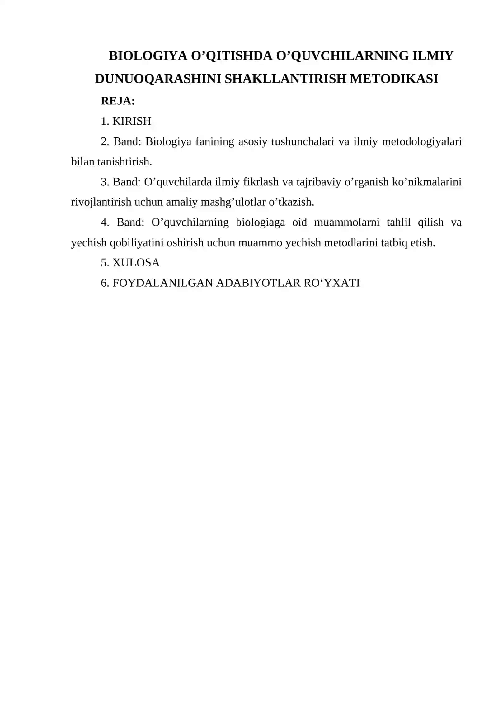BIOLOGIYA O’QITISHDA O’QUVCHILARNING ILMIY DUNUOQARASHINI SHAKLLANTIRISH METODIKASI 2