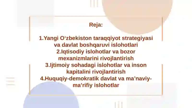 Yangi Oʻzbekiston taraqqiyot strategiyasi va davlat boshqaruvi islohotlari 2