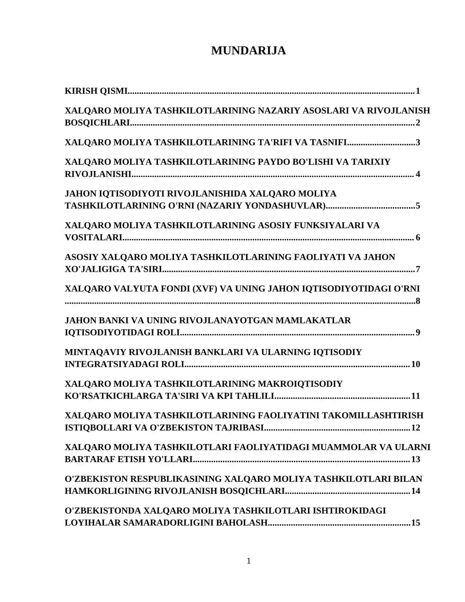 Xalqaro moliya tashkilotlarining jahon xoʻjaligini rivojlantirishdagi oʻrni 2