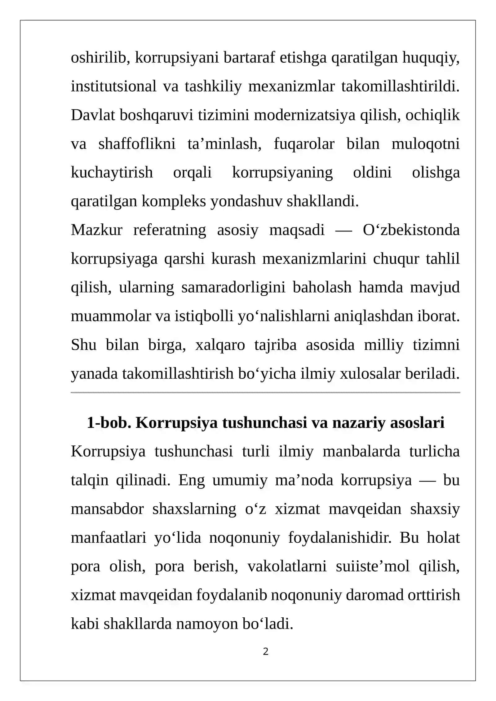 “O‘zbekistonda korrupsiyaga qarshi kurash mexanizmlari” referat 2