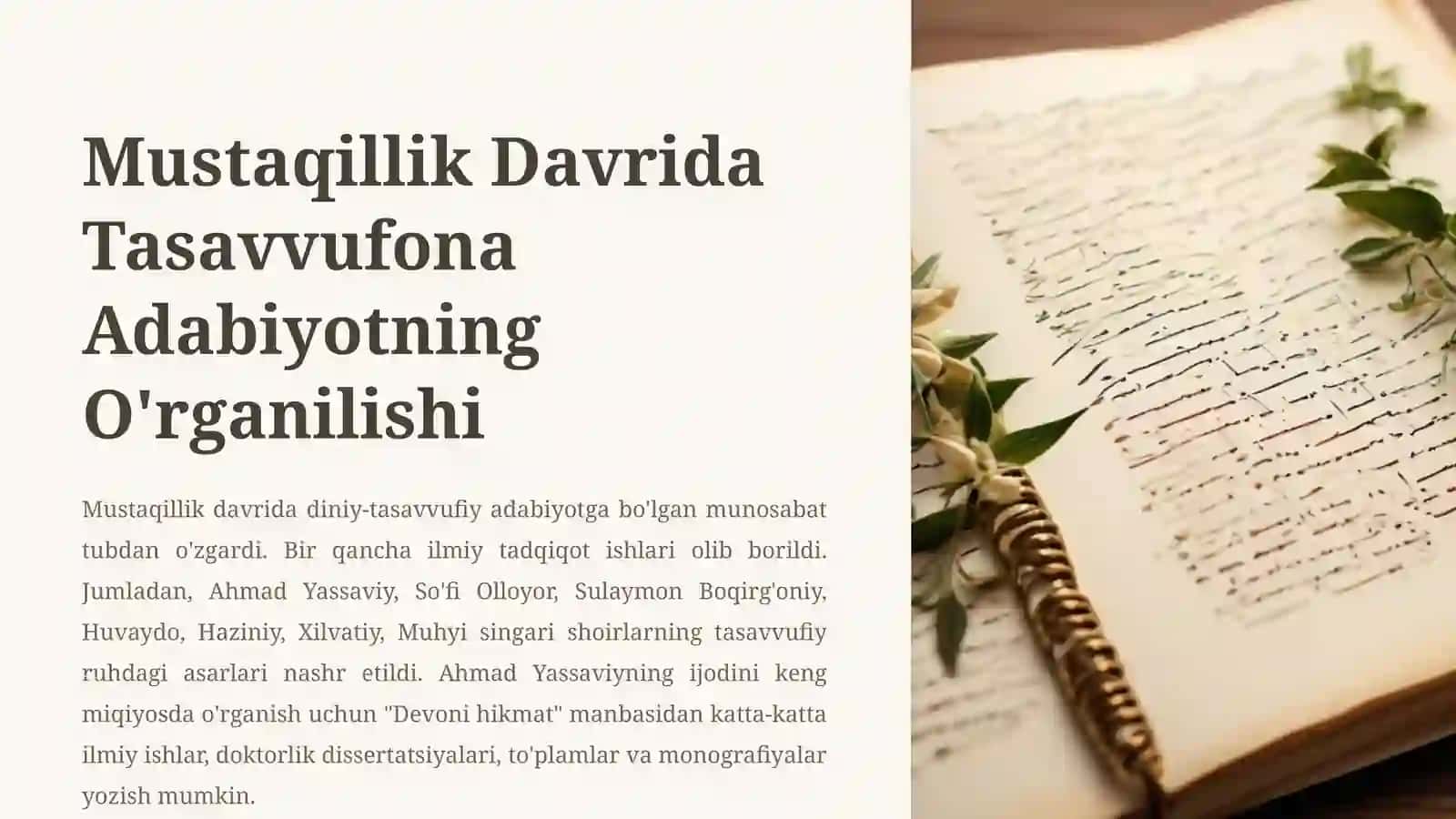 Mustaqillik Davrida Tasavvufona Adabiyotning O'rganilishi 2