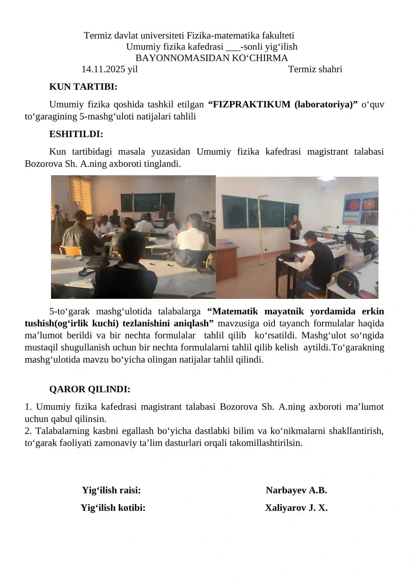 "YOSH FIZIKLAR" o‘quv to‘garagi natijalari tahlili 2