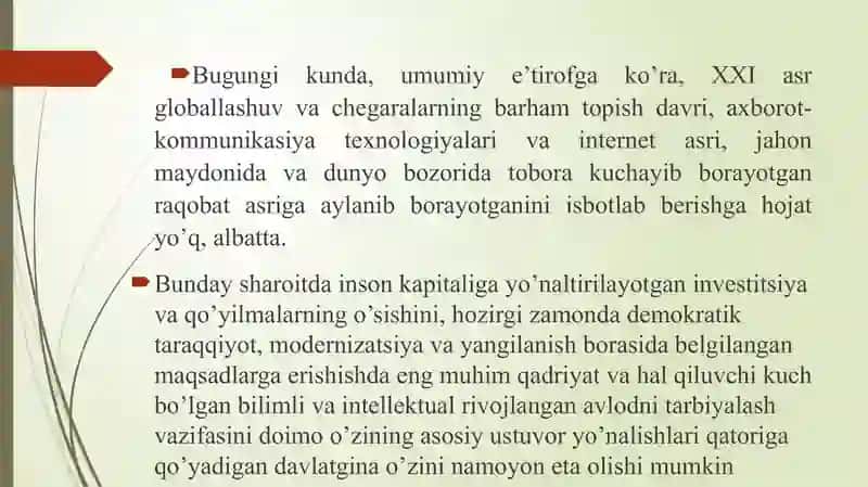 Mustaqil O‘zbekiston ta’lim tizimi. Mustaqillik yillarida pedagogik fikrlar rivoji 2