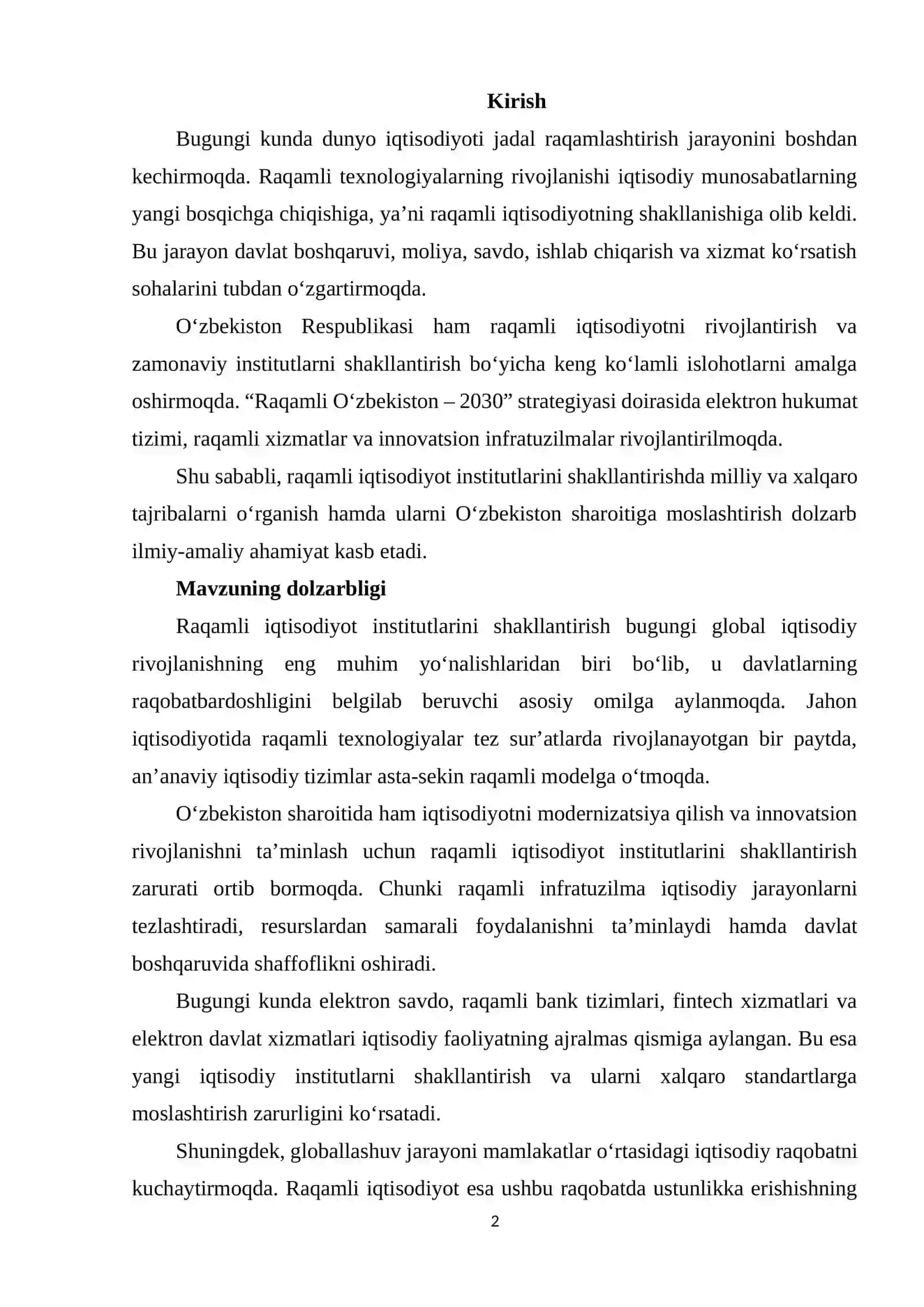 O’zbekiston sharoitida raqamli iqtisodiyot institutlarini shakllantirishda qanday milliy va xalqaro tajribalar qo’llanilishi mumkin 2
