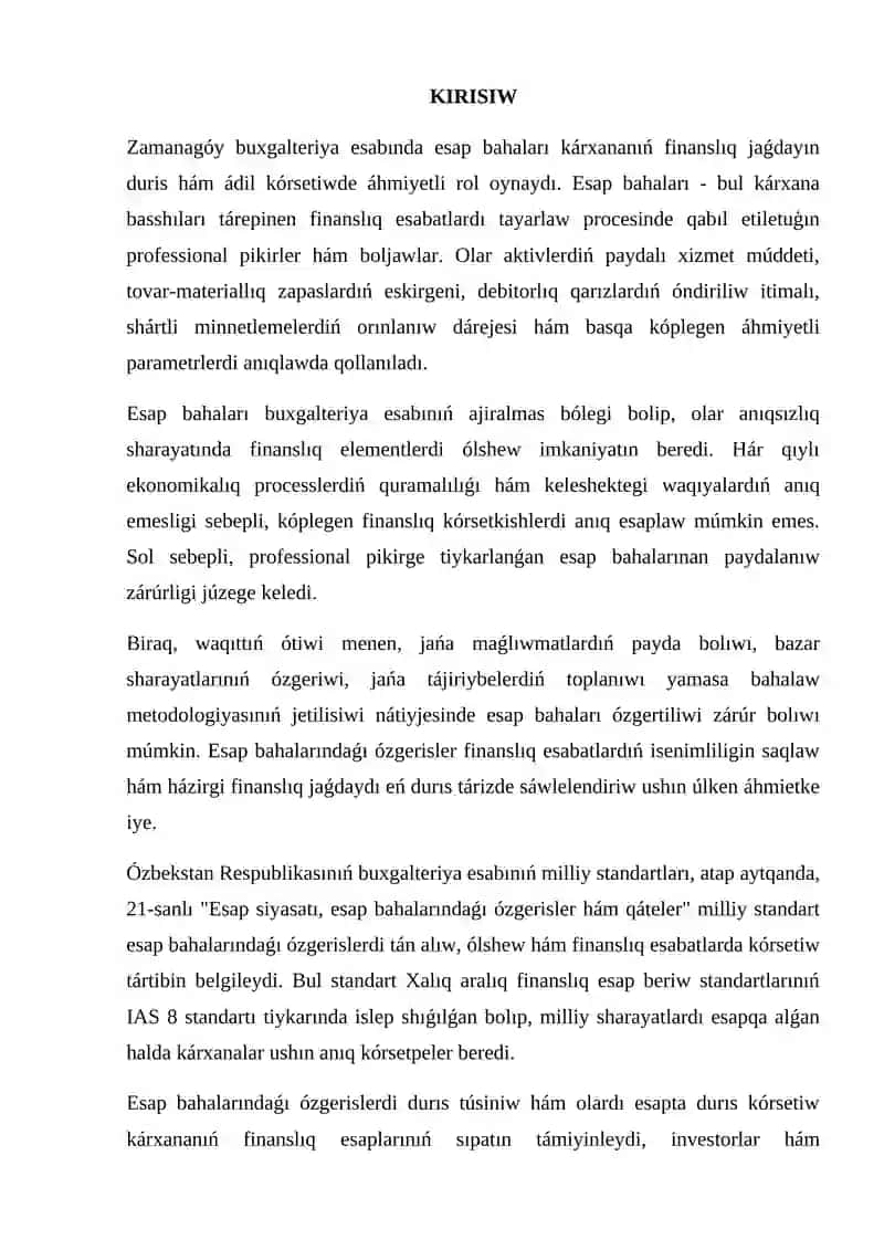 Esap bahalarındaǵı ózgerisler 2
