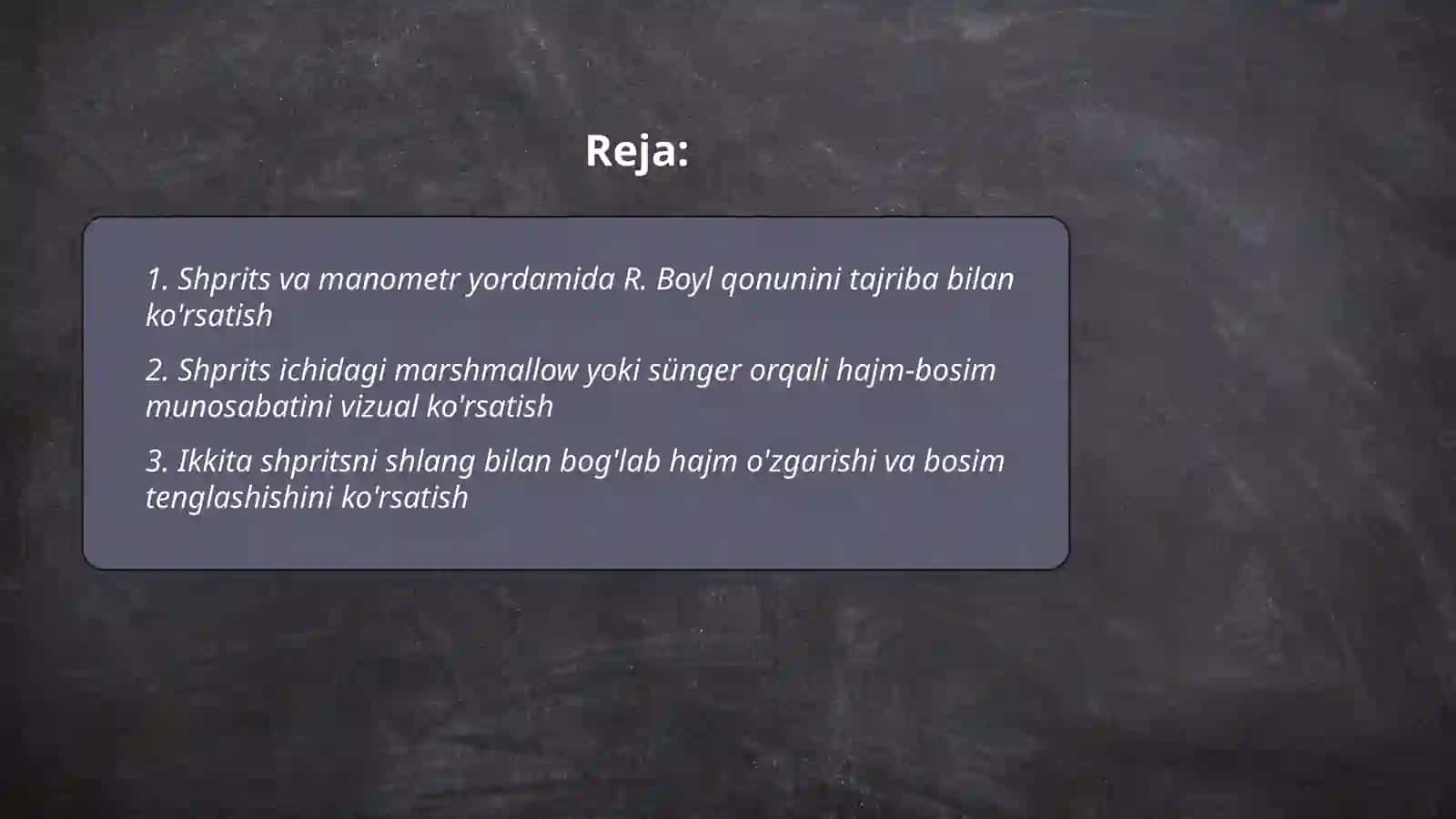 Tajriba bilan R. Boyl qonunini ko'rsatish 2