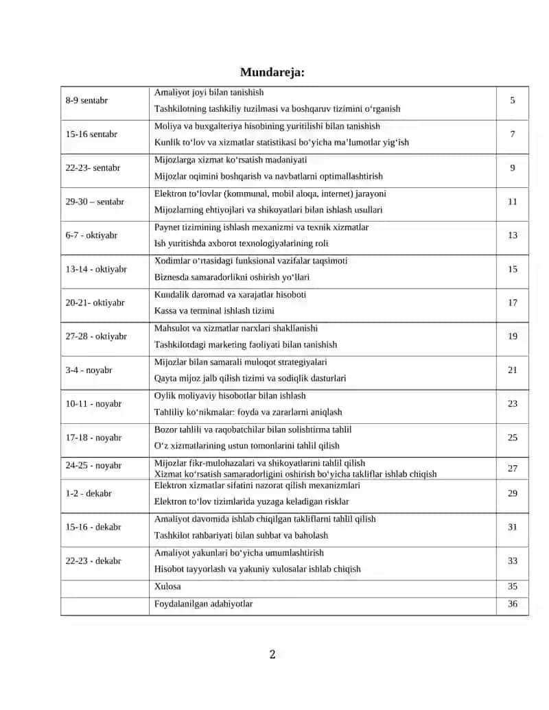 Amaliyot hisoboti(xizmat ko'rsatish uchun) 2
