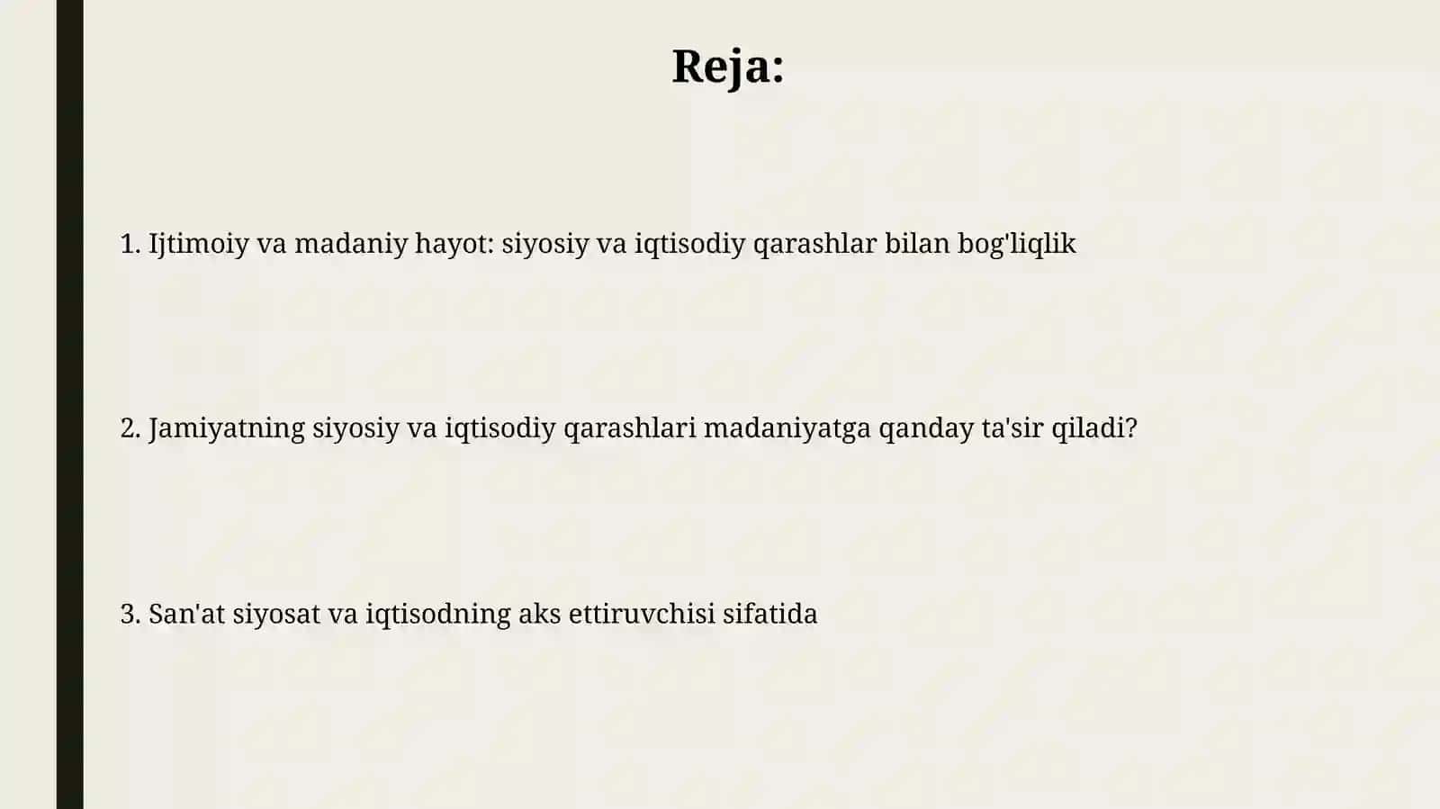 ijtimoiyvamadaniyturmush,jamiyatsiyosiyvaiqtisodiyqarashlarbilanuzviyligi.San’at 2