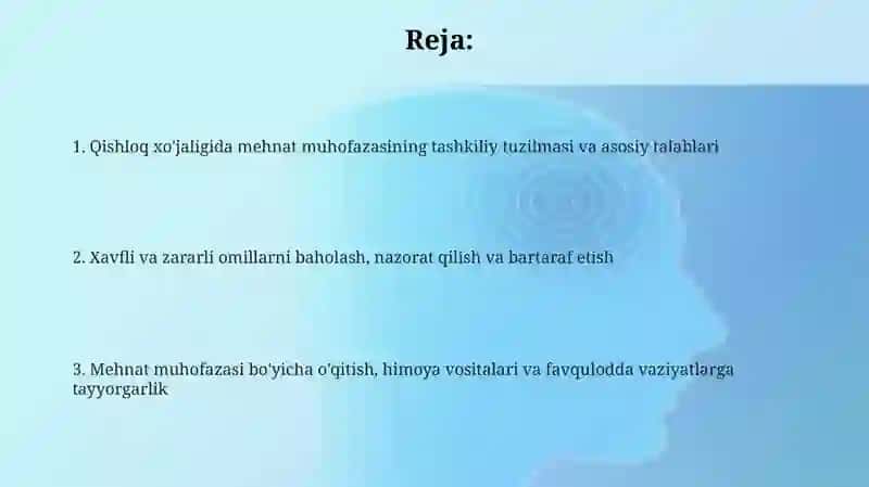 Qishloq xoʻjaligida mehnat muhofazasini tashkil etish 2