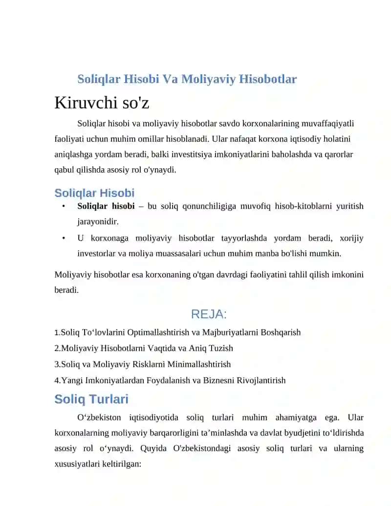 Soliqlar Hisobi Va Moliyaviy Hisobotlar 2