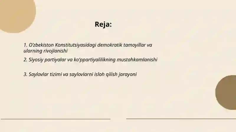 Oʻzbekistonda demokratik,fuqarolik jamiyati asoslarining shakllanishi,amalga oshirilgan siyosiy islohotlar 2
