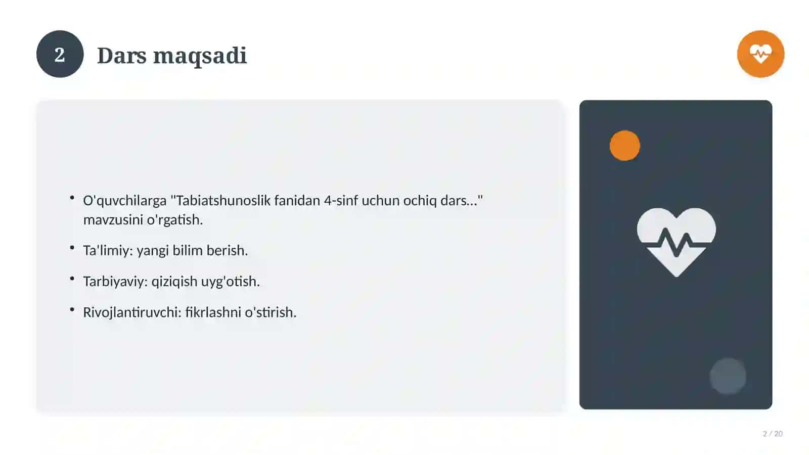Tabiatshunoslik fanidan 4-sinf uchun ochiq dars ishlanmasi 2