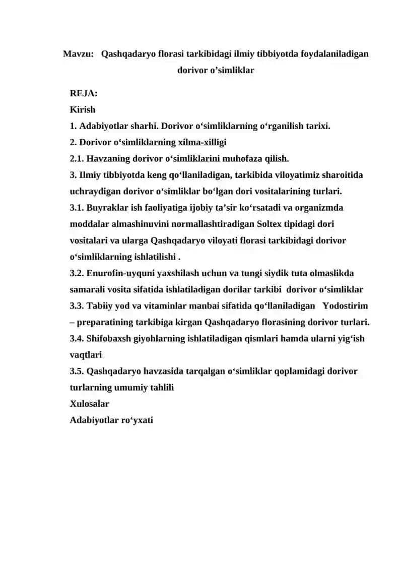 Qashqadaryo florasi tarkibidagi ilmiy meditsinada ishlatiladigan dorivor turlar tahlili 2