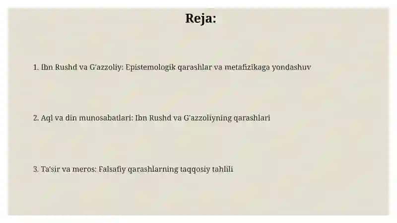 Din va hurfikrlik haqidagi g‘oyalarni G‘azzoliy g‘oyalari bilan qiyoslash 2