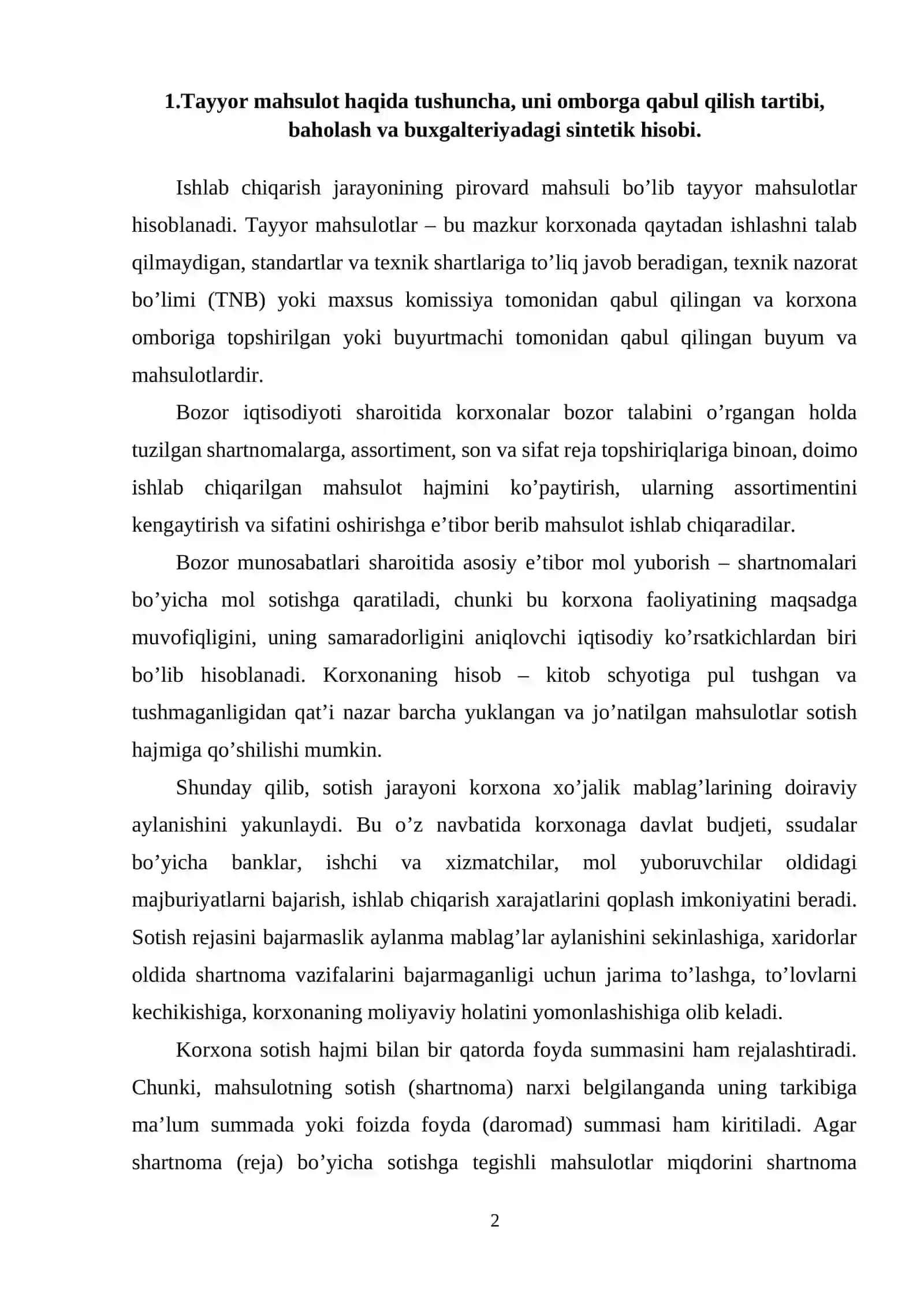 Tayyor mahsulot buxgalteriya hisobida 2