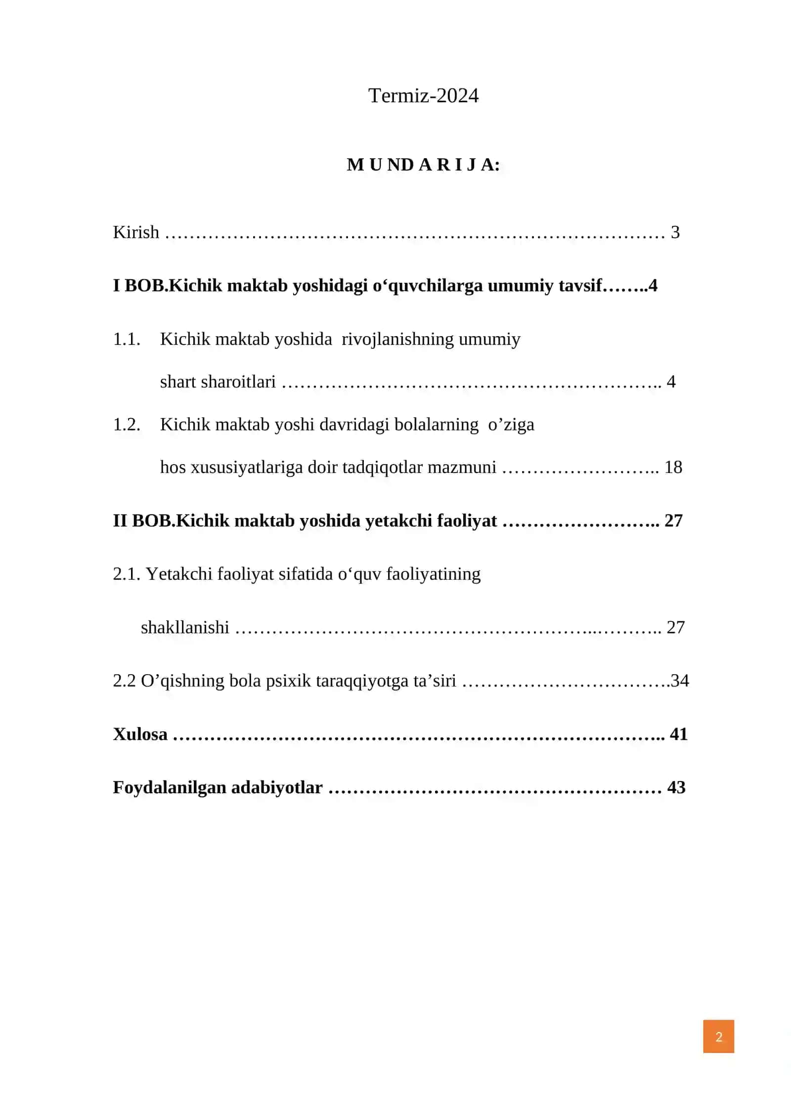 Kichik maktab yoshida ta’lim faoliyatini tashkil etish 2