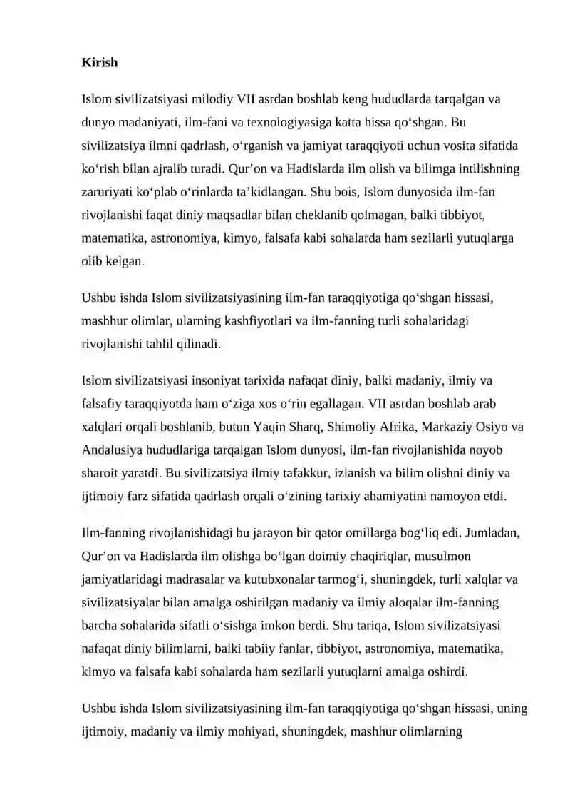 Islom sivilizatsiyasining ilm-fan taraqqiyotiga qo‘shgan hissasi 2