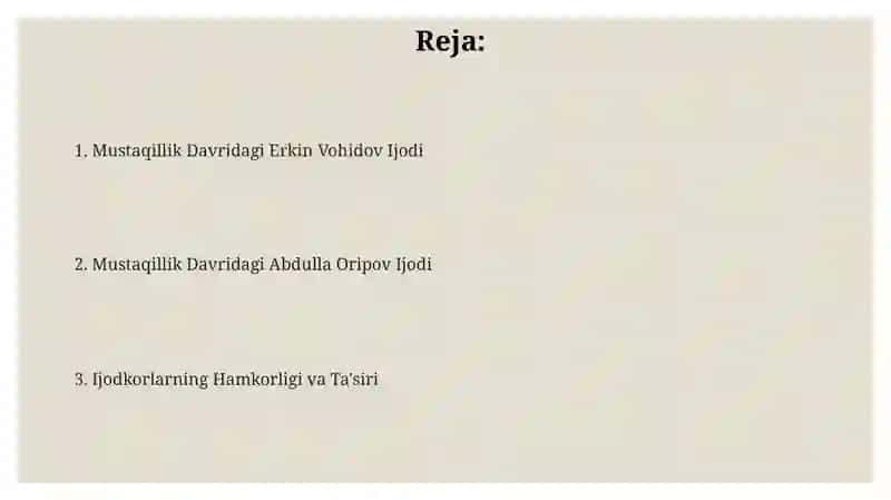 Erkin Vohidov va Abdulla Oripovning mustaqillik davridagi ijodi 2