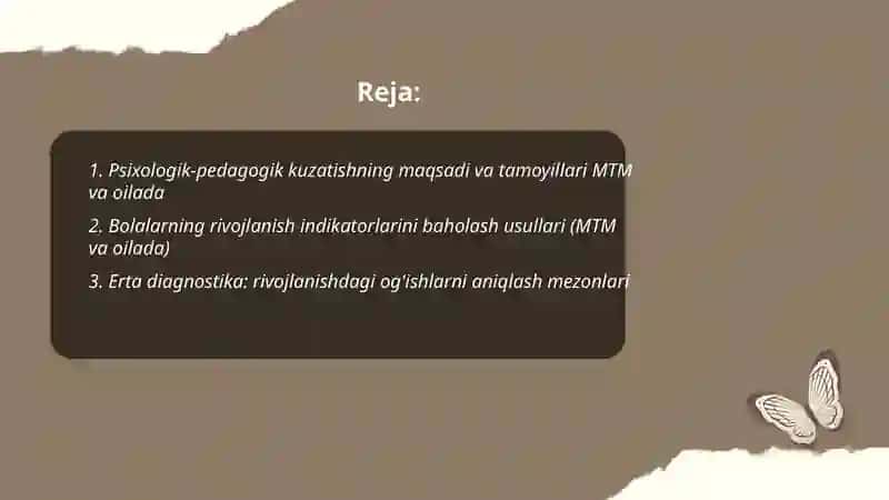 Psixologik-pedagogik kuzatishlar va bolalar rivojlanishidagi og'ishlarni korreksiyalash usullari MTM va oilada 2