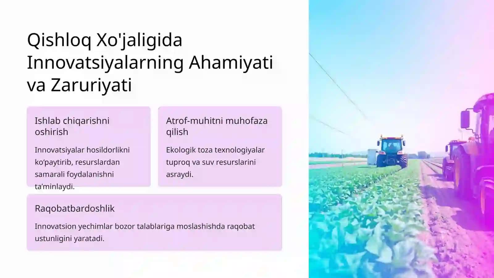 Qishloq Xo'jaligida Innovatsion Texnologiyalar va Investitsiyalar 2