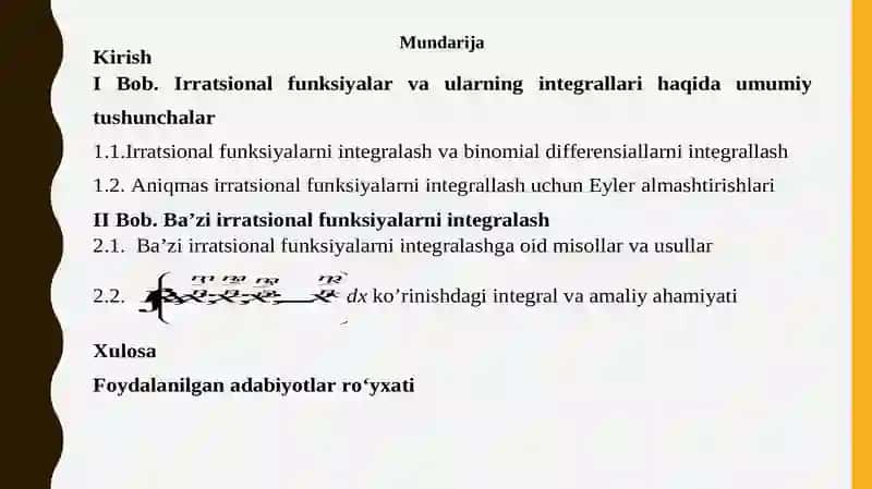 Ba’zi Irratsional Funksiyalarni Integralash 2