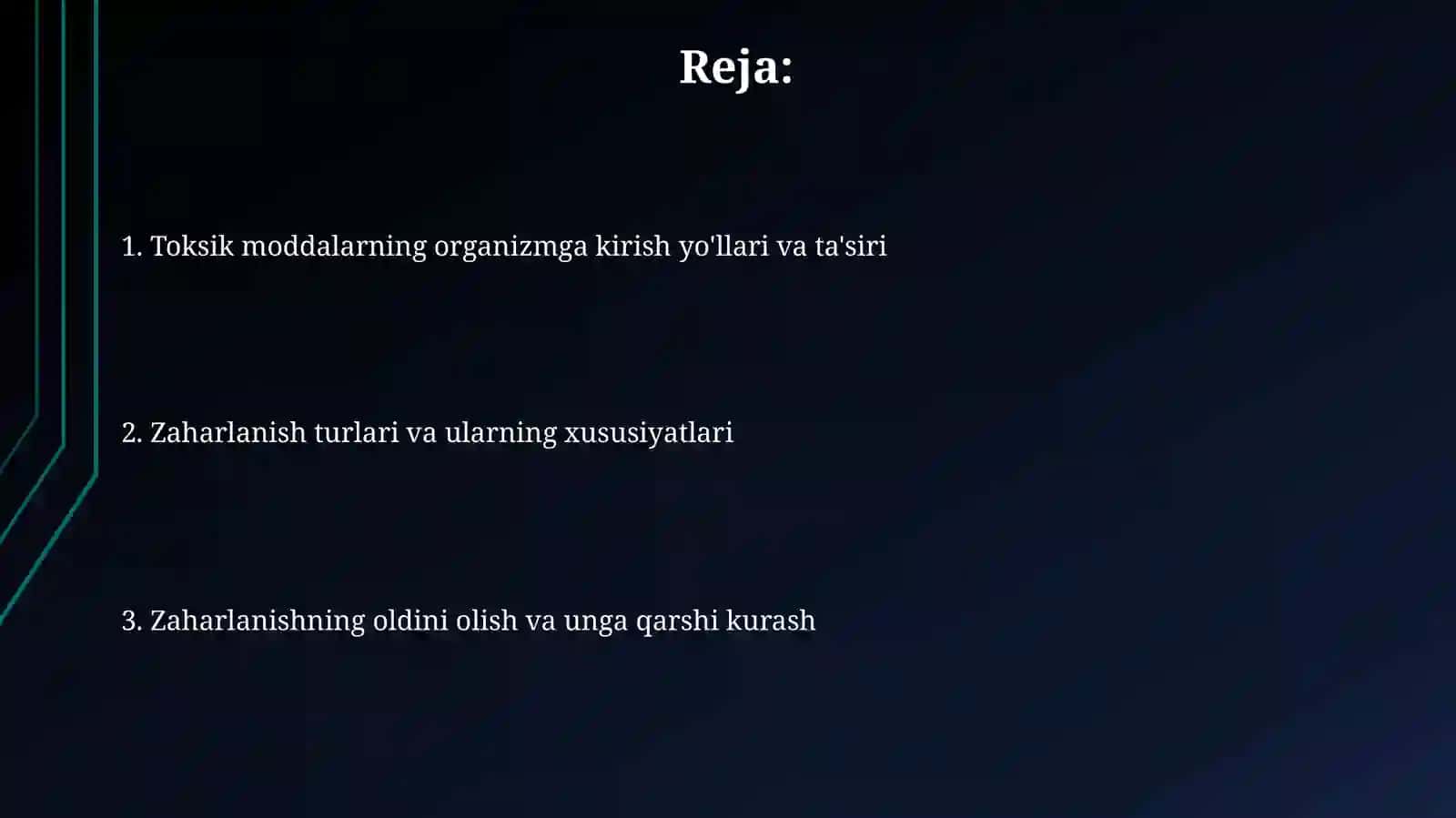 Toksik moddalarning xususiyatlari.Toksik moddalarning organizmgatushishyo’llari 2