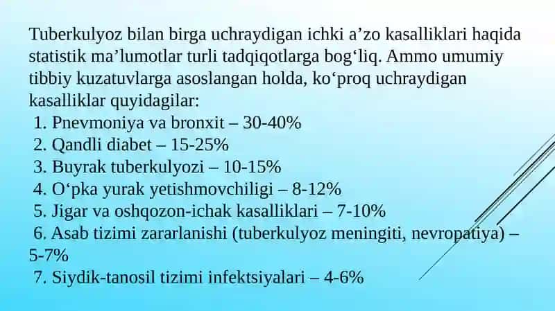 Tuberkulyoz va ichki a’zolar kasalliklari 2