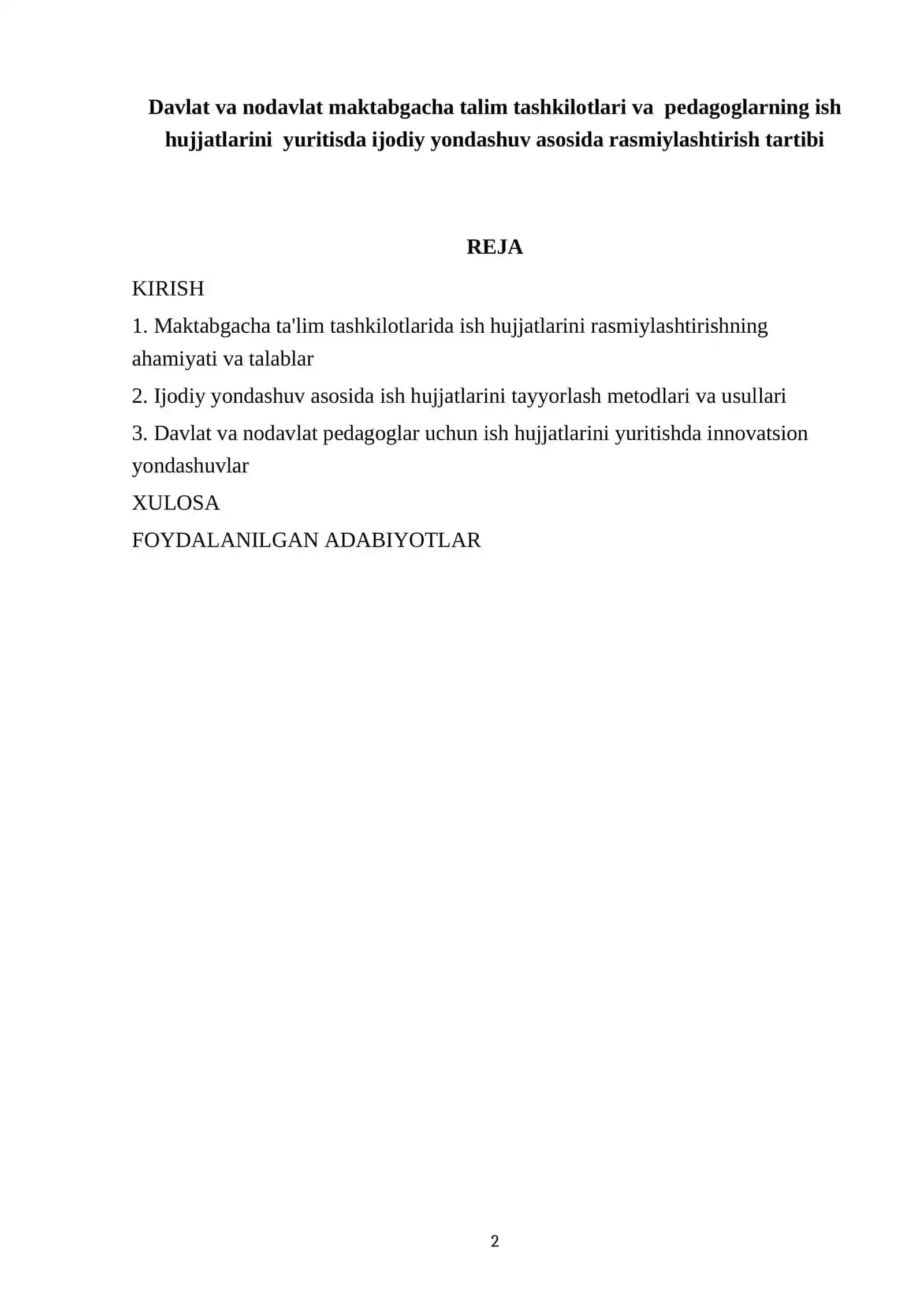 Davlat va nodavlat maktabgacha talim tashkilotlari va pedagoglarning ish hujjatlarini yuritisda ijodiy yondashuv asosida rasmiylashtirish tartibi 2
