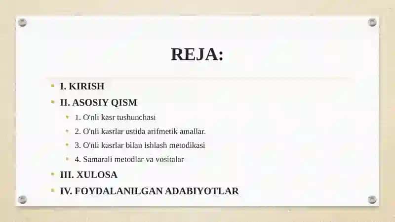O'NLI KASIRLAR VA ULAR USTIDA ARFIMITIK AMALLARNI BAJARISH ALGARITIMI 2